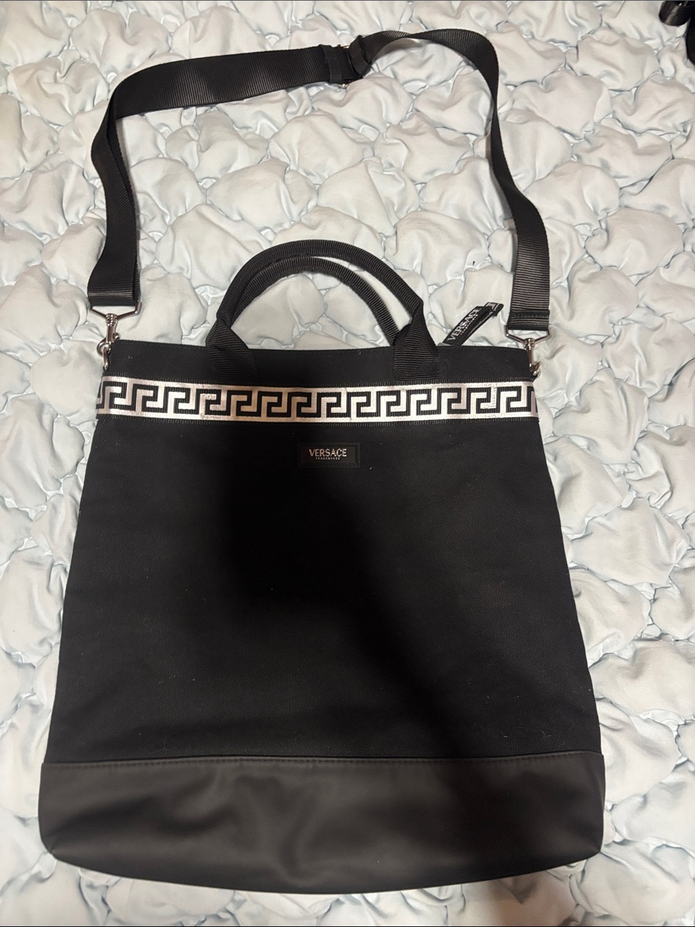 Versace Black Tote with Greek Key Ribbon